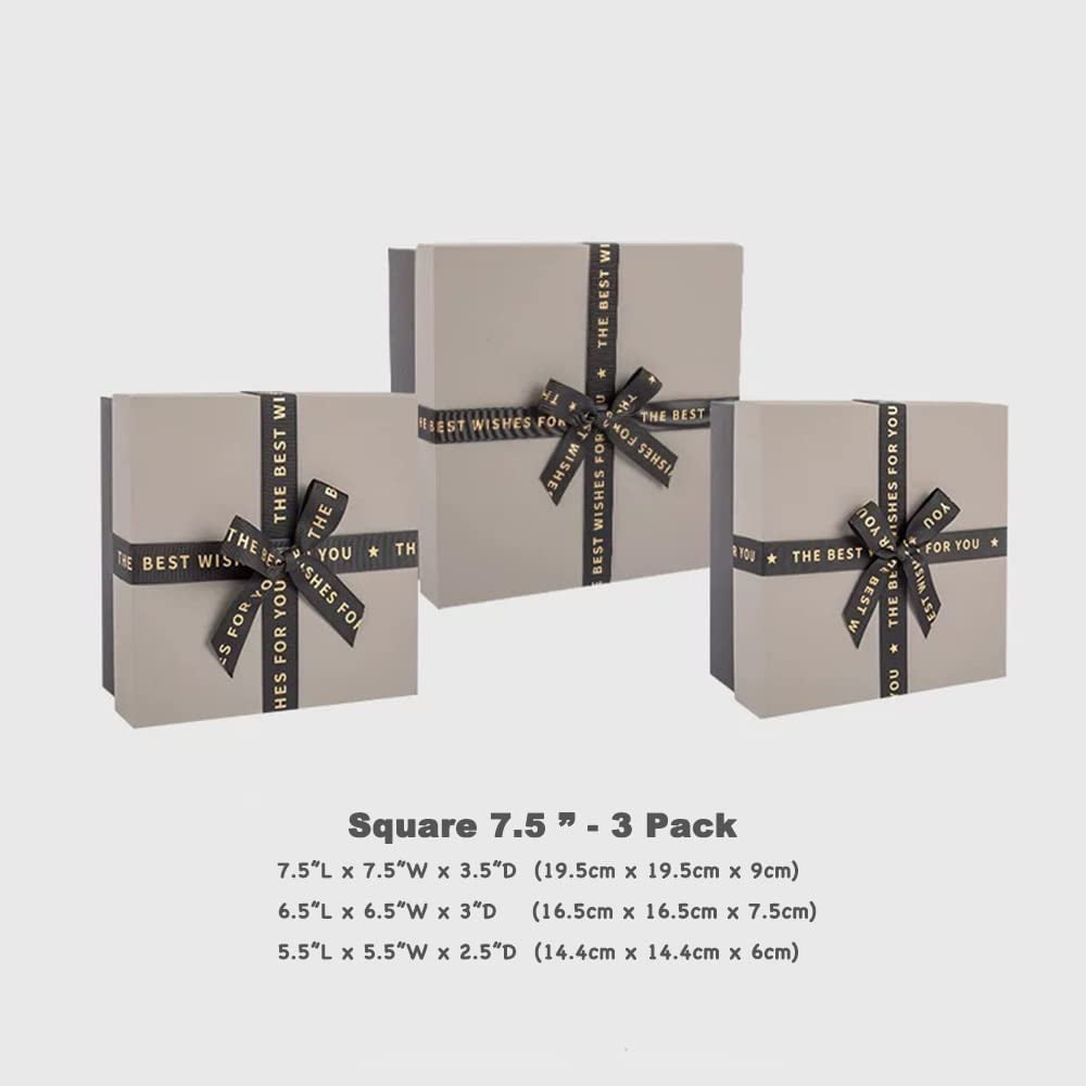 SHIPKEY 3 Pack Cube Gift Boxes with Lids, Luxury Gift Box Set, 6”x6”x7”  Assorted Sizes Perfect for Wedding Birthday Valentine's Day Mothers' Day