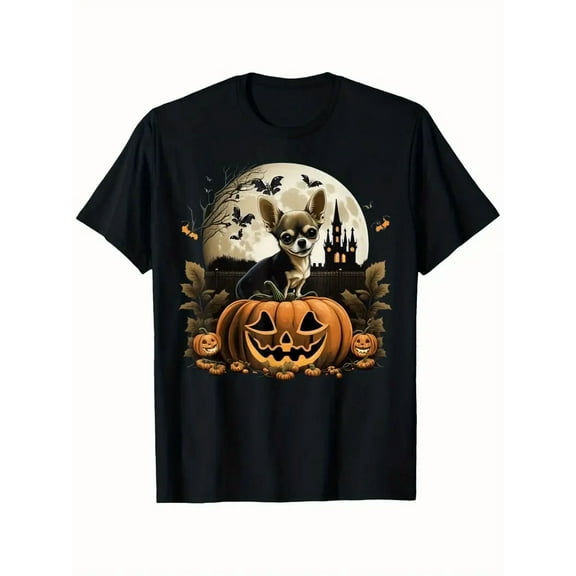 Pumpkin Costume Chihuahua Festive Halloween Celebration Scenic Graphic Unisex T-Shirt, for men & women, up to size 5XL