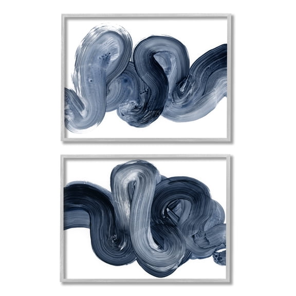 Stupell Industries Curved Abstract Brushstroke Organic Blue Grey Gray Framed by Victoria Barnes