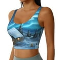 thumbnail image 2 of Rateoe Mountain Cottage In Snow Print Womens' Sports Bras Scoop Neck Sports Vest- Padded U Back Seamless High Impact Support, 2 of 7