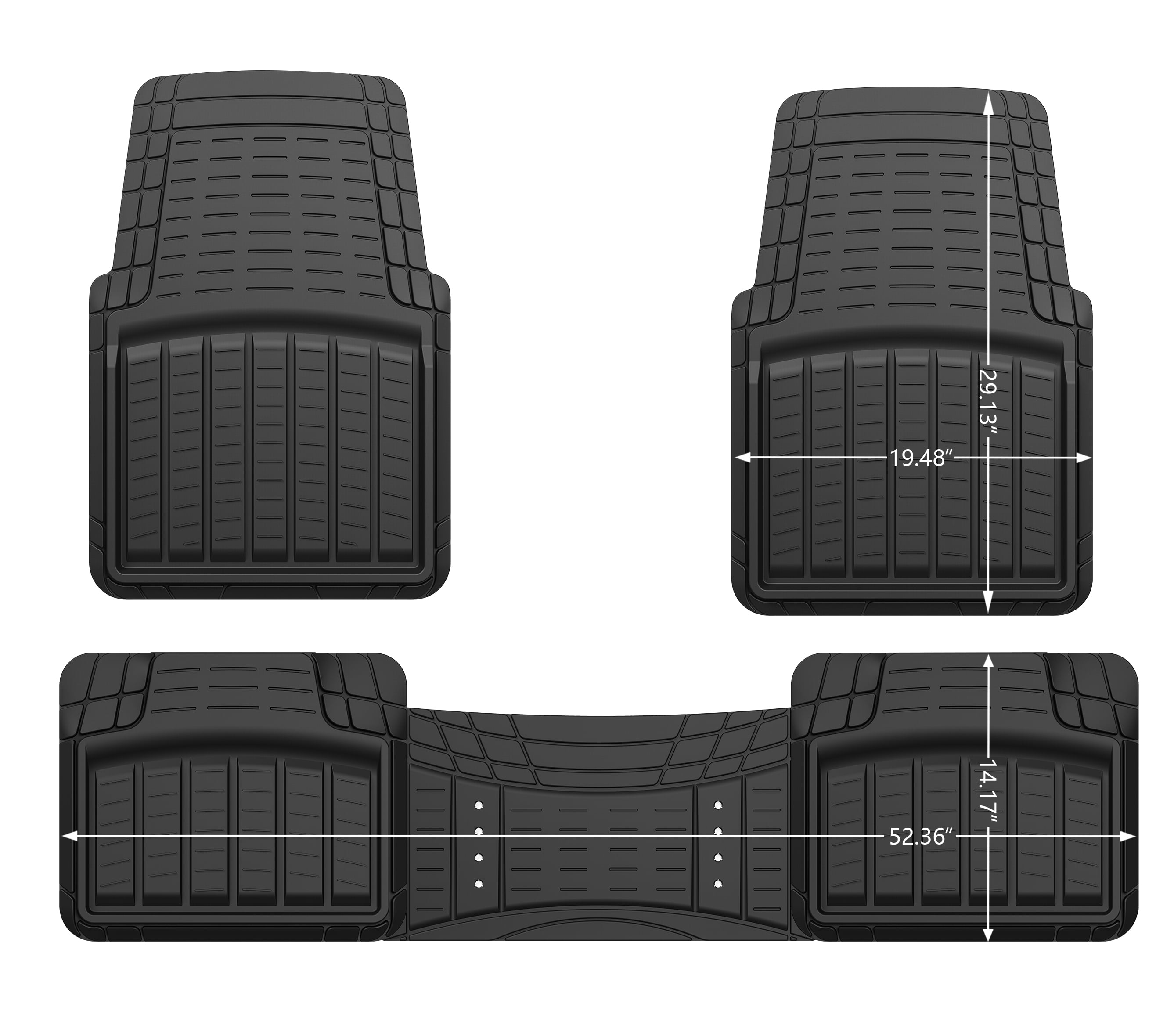 Auto Drive 2PC Rubber Floor Mats Diamond Plate Black - Universal Fit
