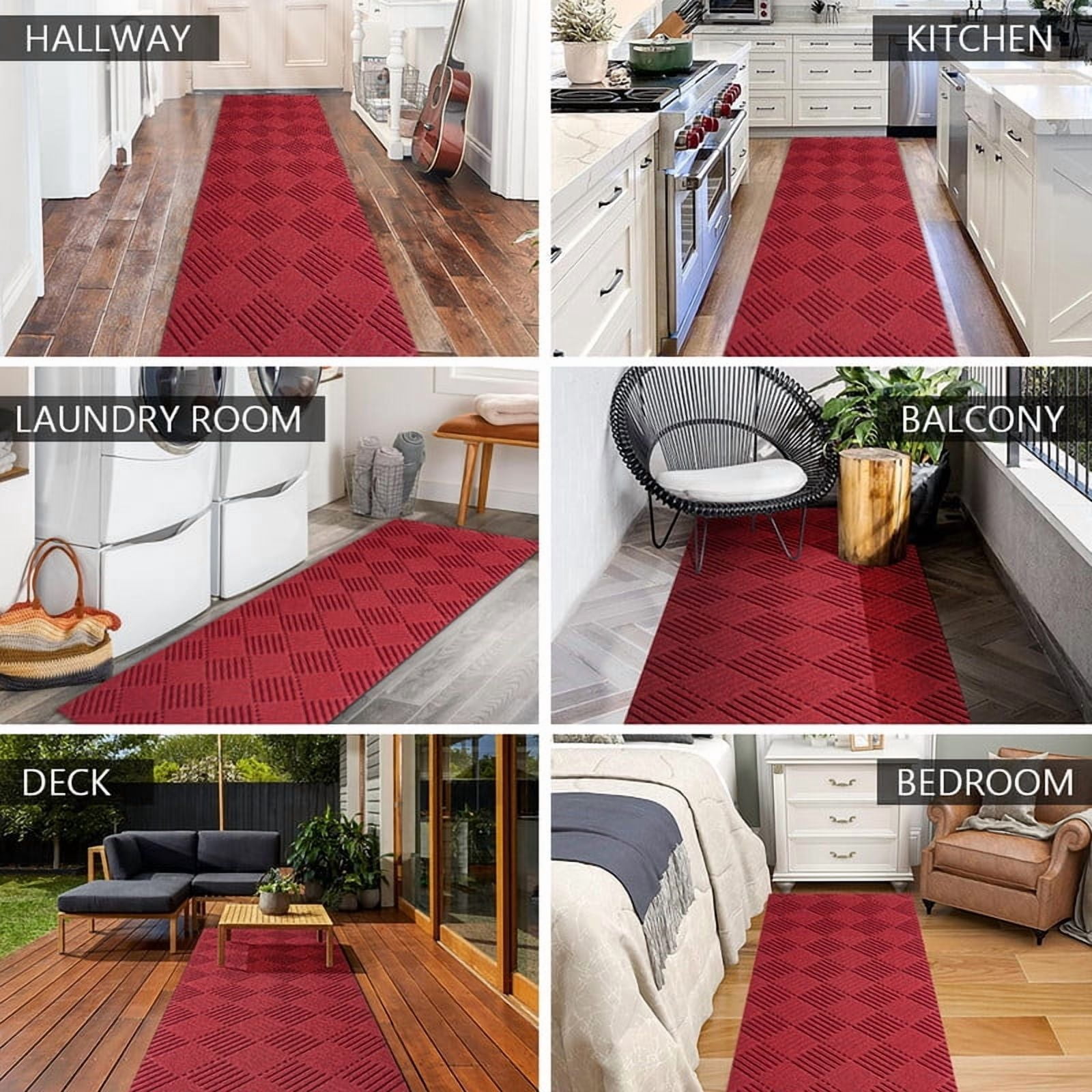 Fas Home Runner Rugs 1FTX14FT Indoor Outdoor Hallway Runner with Rubber Backing Non-Slip Carpet Washable Area Rugs Custom Sizes for Entryway Kitchen Laundry Room Balcony Patio Red