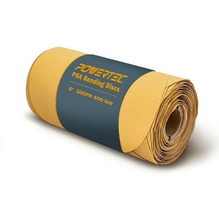 UPC: 0843441100683 | POWERTEC 4DR1540 PSA Sanding Discs 6 Inch  Gold 400 Grit Aluminum Oxide Sandpaper   100PK