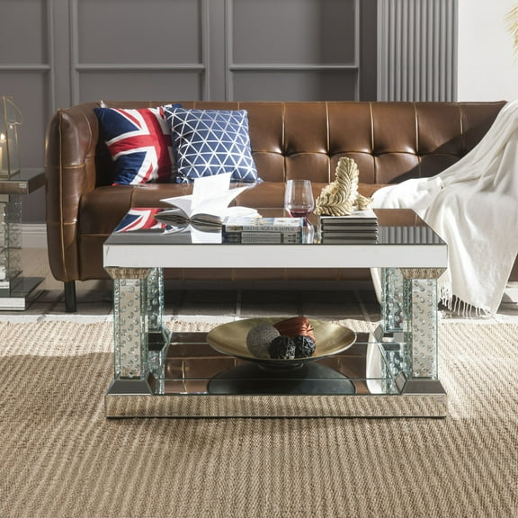 ACME Nysa Coffee Table, Mirrored & Faux Crystals