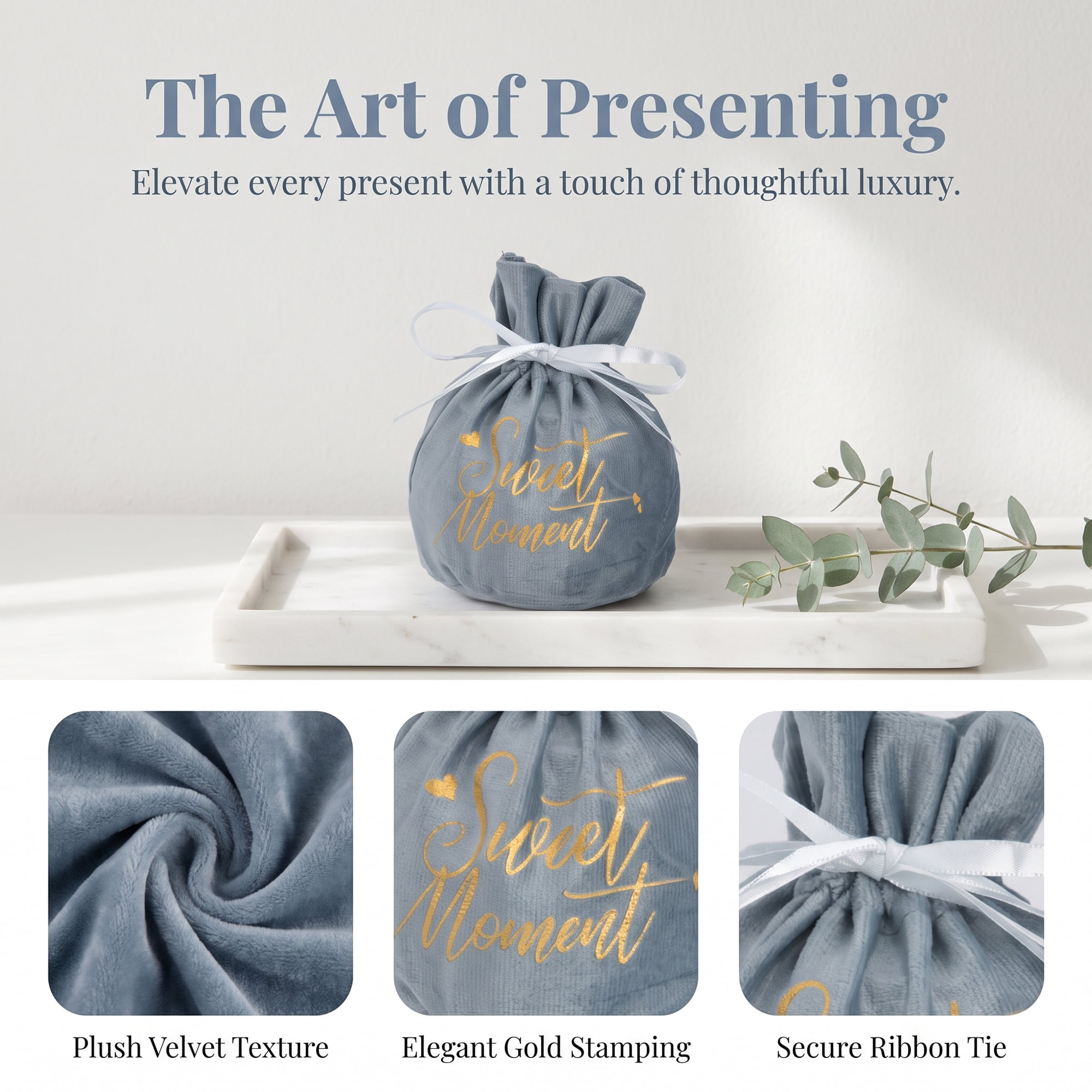 Unique Bargains 6Pcs Velvet Gift Drawstring Bags Set Gray 5.9" x 5.1"