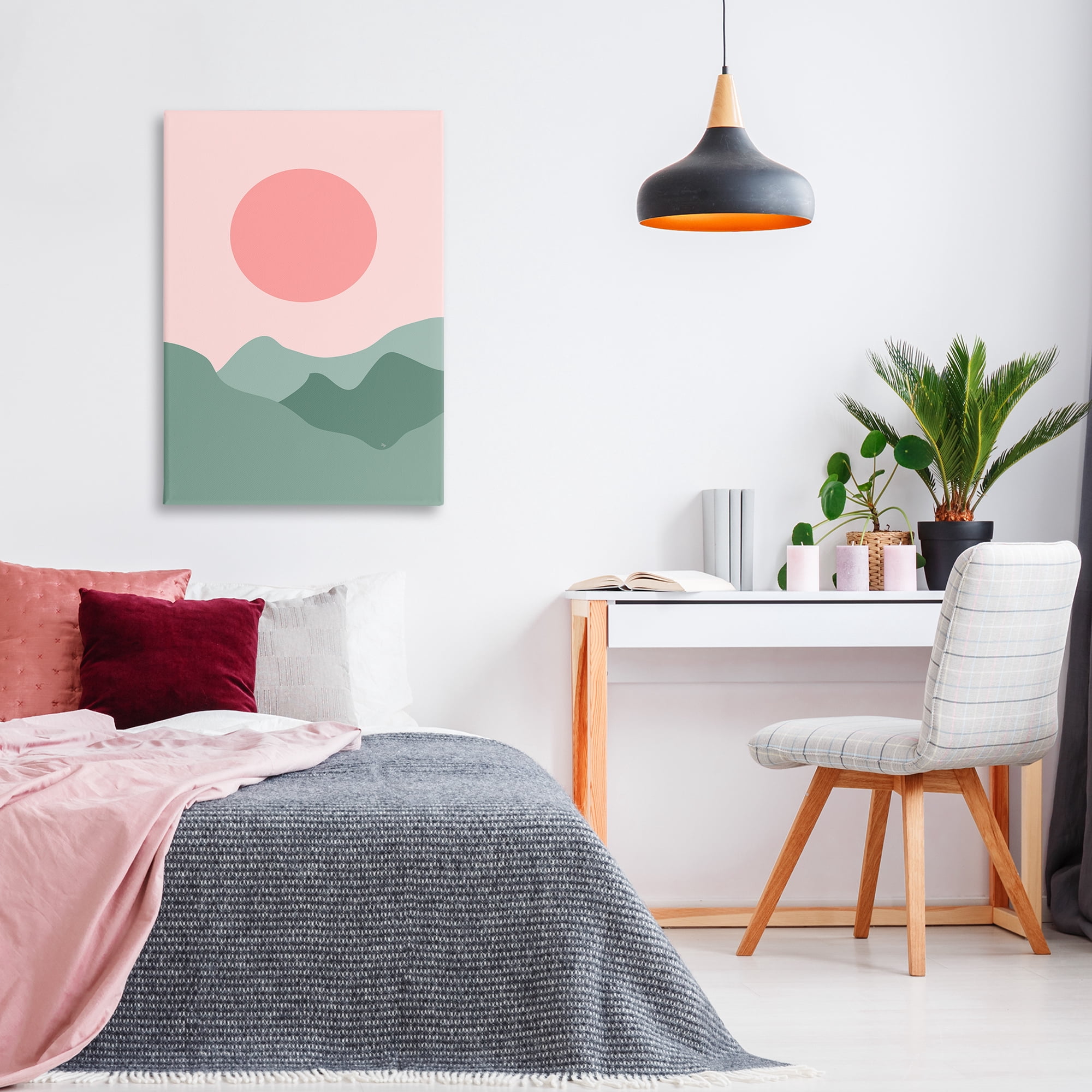 Stupell Industries Pink Sun Green Mountains Landscape & Nature Painting Wrapped Canvas Art Print Wall Art, 24 x 36
