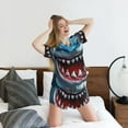 thumbnail image 5 of Fuzoiu Cartoon Cute Shark Print Women's Short-Sleeved Pajama Set,Lounge Sleepwear Set,Womens Pajama Sets 2 Piece,Button-Up Top and Shorts with Pockets-Medium, 5 of 7
