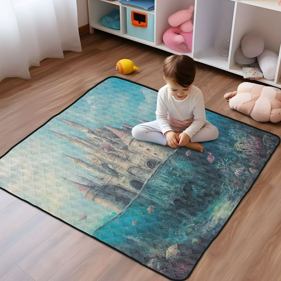 WOBOGO Seabed Castle Baby Playmats Extra Large Waterproof Rollable Activity Pads for Toddlers 50×50inch