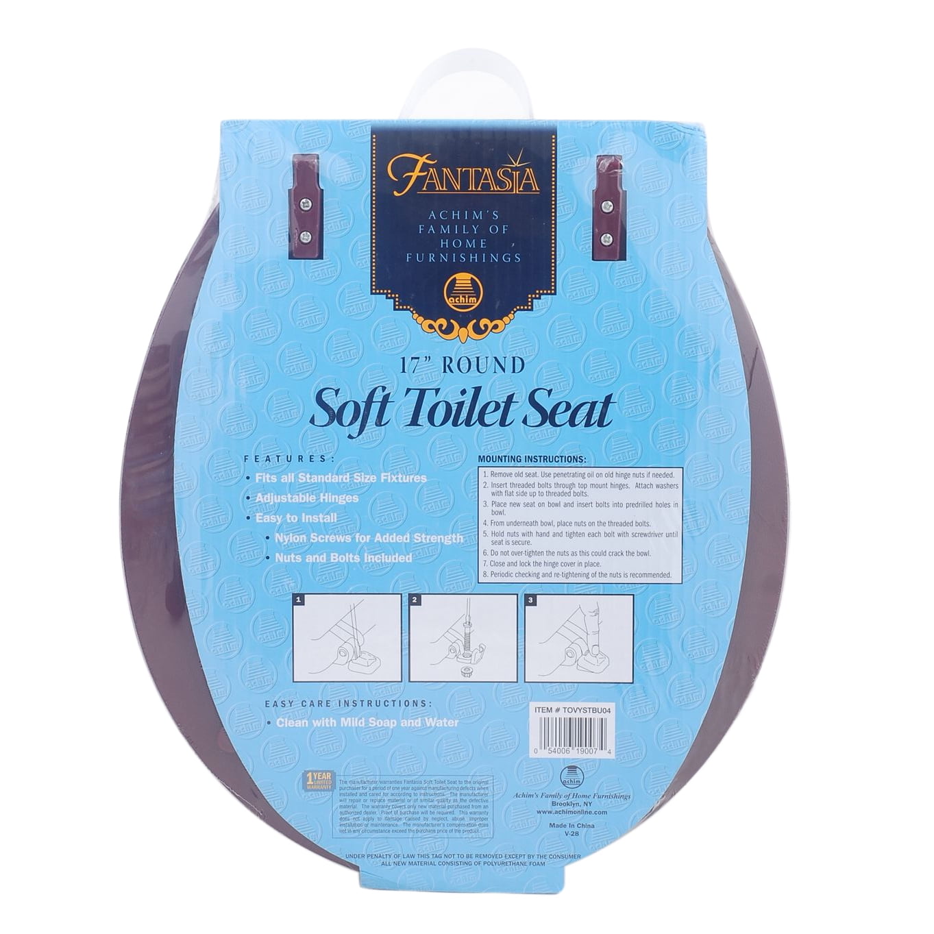Achim Fantasia 17" Soft Standard Vinyl Toilet Seat, One Size Fits All, Burgundy