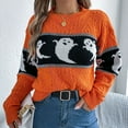 thumbnail image 3 of Defitshape Women's Halloween Knit Pullover Sweater Knitted Sweater Warm Spring Crewneck Fashion Loose Fit Drop Shoulder Short Knitwear Ghost Printed Long Sleeve Fall Top Orange Large, 3 of 5