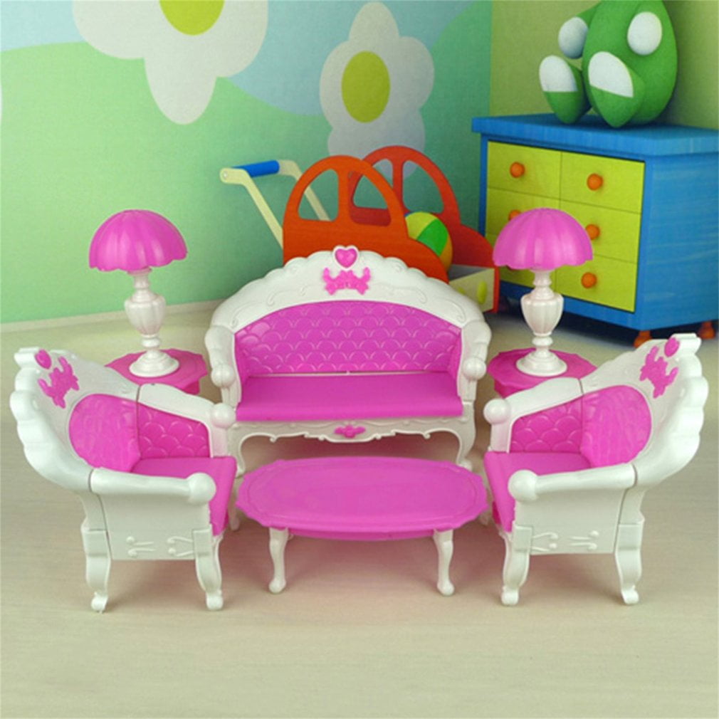 NEW 6Pcs Toys For Barbie Doll Sofa Chair Couch Desk Lamp Furniture Set