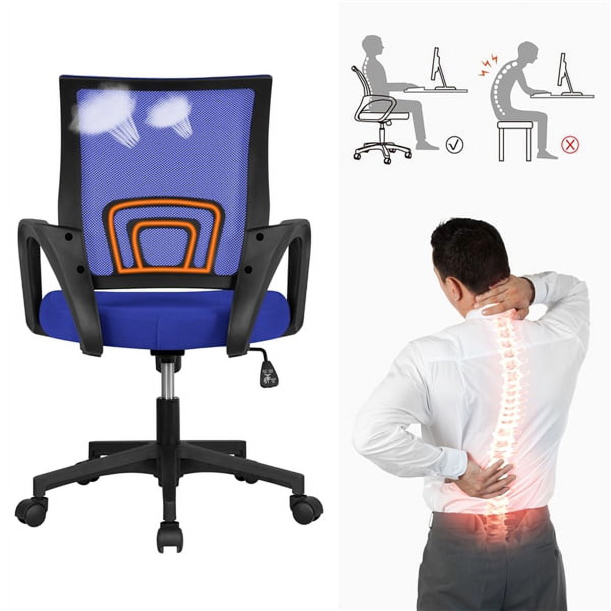 Alden Design Adjustable Ergonomic Mid-Back Mesh Office Chair with Armrests, Blue