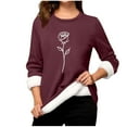 thumbnail image 2 of Uootdi Women's Long Sleeve Shirt Sherpa Lined Fleece Sweatshirts Floral Print Casual Gift Crewneck Pullover Winter Warm Thick T hermal Loungewear Tops, 2 of 3