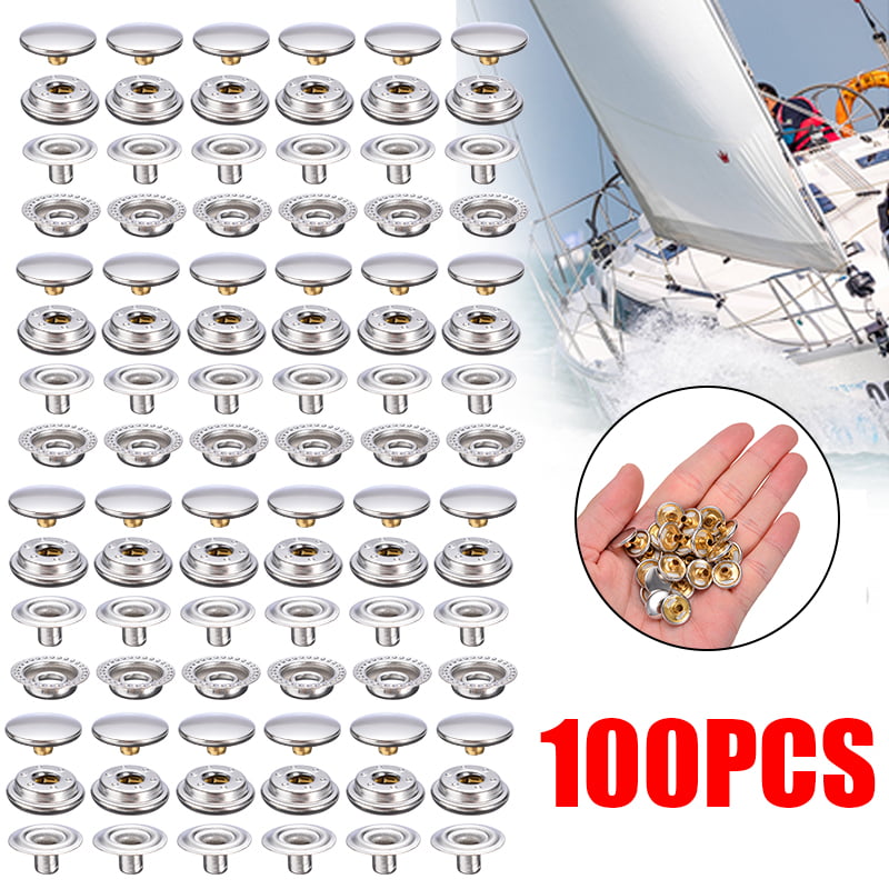100x Stainless Steel Fastener Snap Press Stud Caps Button Marine Boat Canvas 