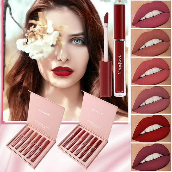 SDJMa Matte Lipstick Set - 6 Colors Velvet Smooth Lip Stick - Waterproof Long Lasting Moisturizer - Pigmented Non-Stick Cup Lip Makeup Gift for Mothers Valentine's Day (B)