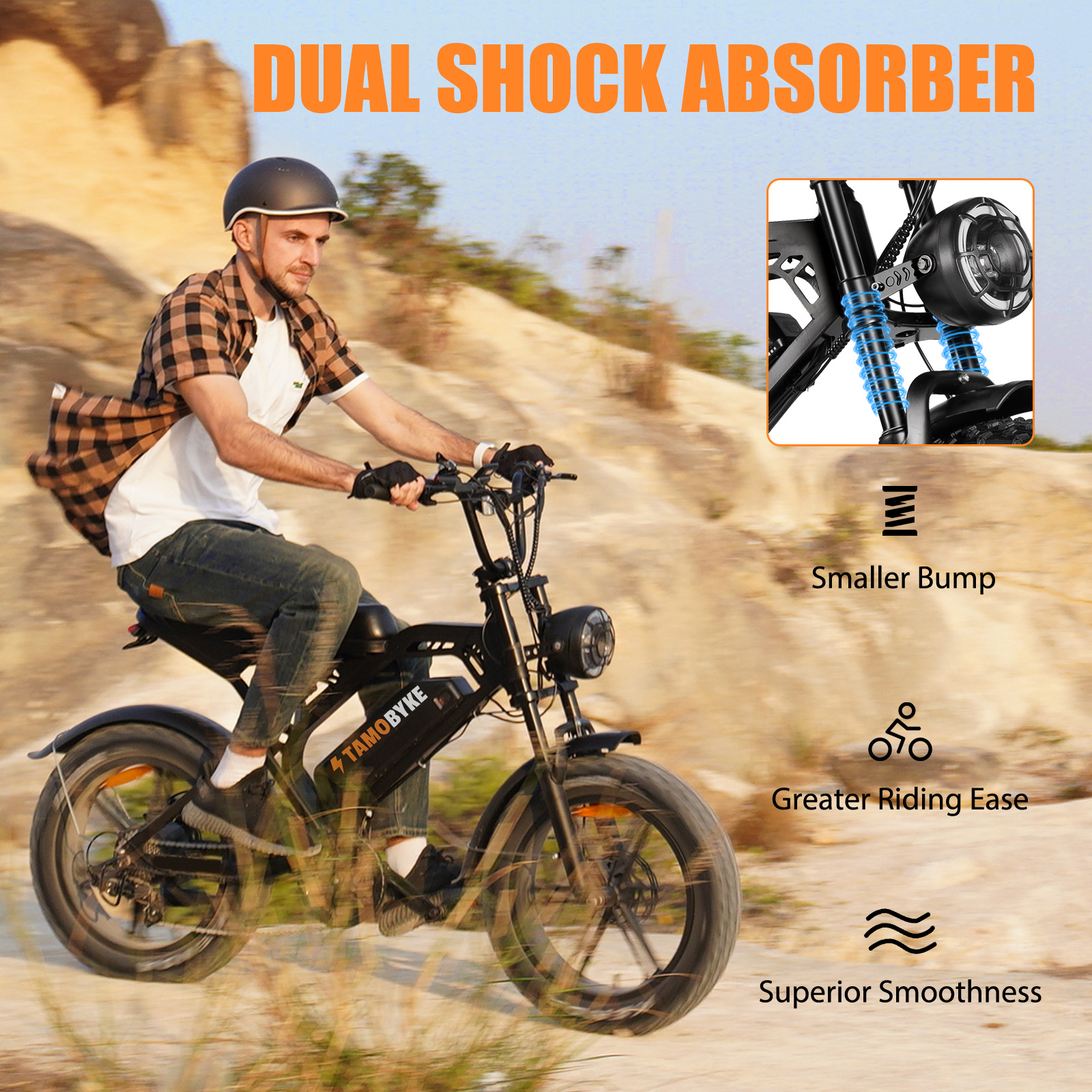 Tamobyke 750W Electric Bike for Adult, 28mph 48V/15Ah Removable Li-Ion Battery, 20" x4.0 Fat Tire Motorcycle Style E-bike for Commute/Work/Tough/Snow Road UL2849