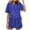 Dark Blue, variant on Women's Printed Short Sleeve Pajama Set Casual Round Neck Top & Loose Pants Home Sleepwear, Polyester-Spandex Blend, Sizes S-XXL