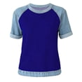 thumbnail image 3 of OGLCCG Tween Girls Denim Shirts Casual Short Sleeve Denim Patchwork Tee Shirt Lightweight Crewneck Summer Tops 4-15 Years, 3 of 4