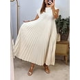 thumbnail image 4 of Women'S Pleated Church Maxi Dresses Summer Casual Short Sleeve Crew Neck Flowy Loose Long Sundresses Beige XL, 4 of 7