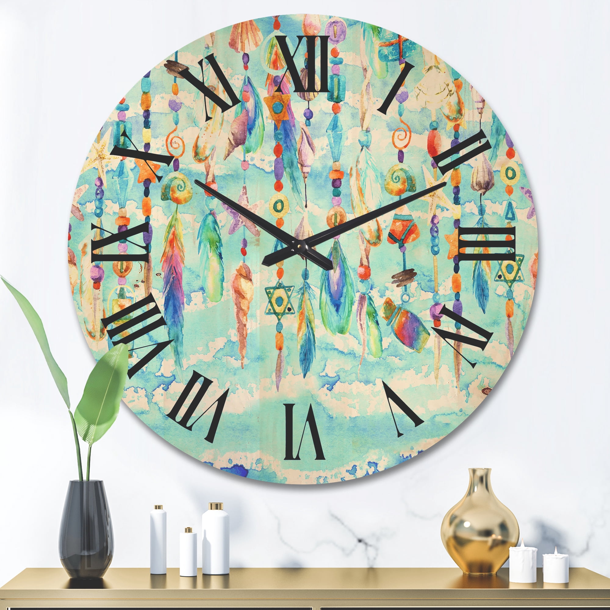 Designart 'Jewelry of Beads and Sea Shell' Traditional Wood Wall Clock