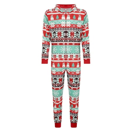 

Nokpsedcb 2PCS Men Women Kids Baby Boys Girls Family Christmas Hooded Jumpsuit with Cartoon Print Elasticated Closure Festive Clothing Red Dad XL