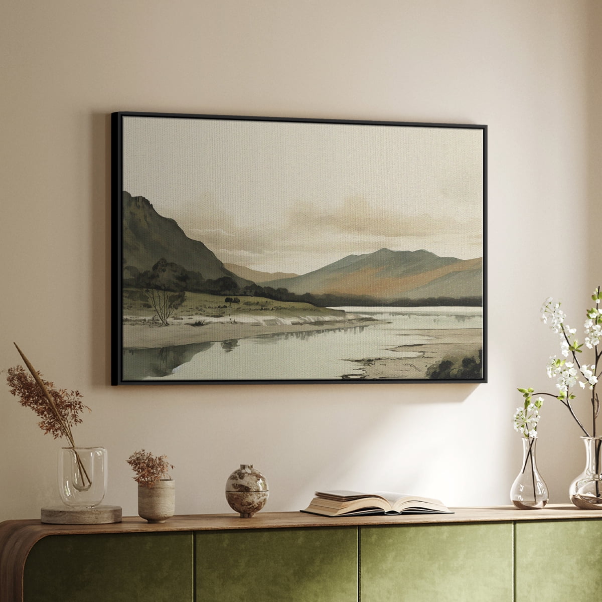 Vintage Landscape-XX By Wexford Home Framed in Black Wood Gallery Wrapped Canvas 25 in. x 37 in.