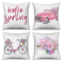 Dashan Spring Floral Throw Pillow Covers 18x18 Set of 4,Pink Flowers Decorative Pillow Cases for Bedroom Sofa Couch