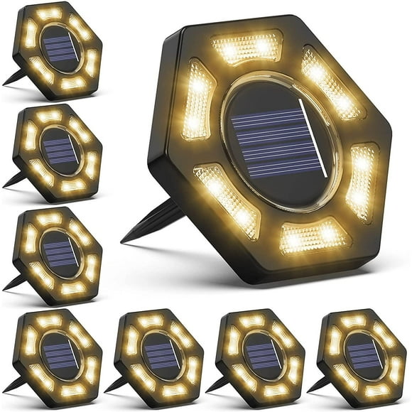 Solar Ground Lights, 8 Pack Solar Disk Lights Solar Lights Outdoor 12 LED Garden Lights,Waterproof In-Ground Landscape Lighting for Lawn Yard Deck Pathway Driveway