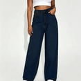 thumbnail image 2 of DJDLJWCJ Women Pull On Denim Jeans High Waist Straight Leg Baggy Pants Loose Fit Straight Casual Long Trousers Dark Blue Size XXS, 2 of 5