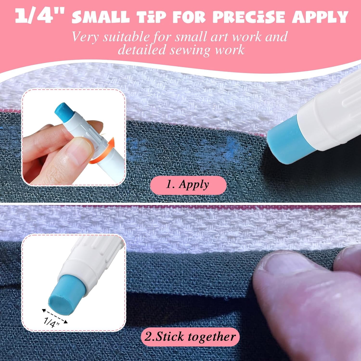 6 Pack Fabric Glue Pen Refills, Washable Temporary Fabric Sewing Adhesive, 2" L x 0.6" W, Water Soluble Blue Glue Stick Refills for English Paper, Quilting, Piecing Patchwork Sewing