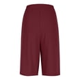 thumbnail image 4 of Htigea Cotton Linen Shorts for Women Elastic Waist Wide Leg Shorts Casual Loose Knee Length Shorts with Pocket Wine XL, 4 of 8