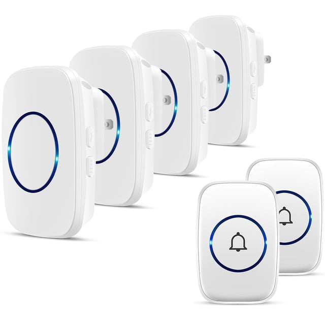 Timbre inalámbrico, kit de timbre de puerta impermeable FullHouse, distingue puertas delanteras y traseras, alcance de más de 1000 pies y 60 timbres, 5 niveles de volumen y flash LED, para aula de ofi