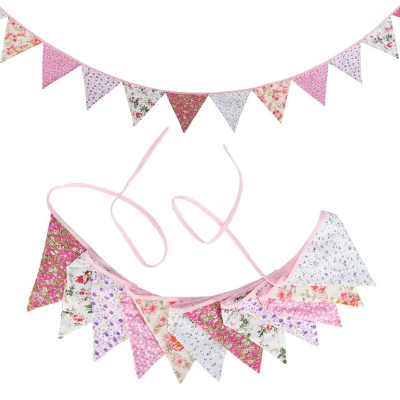 Pink countryside flower cotton triangle flag, children's birthday, wedding party decoration, hanging flag, outdoor camping