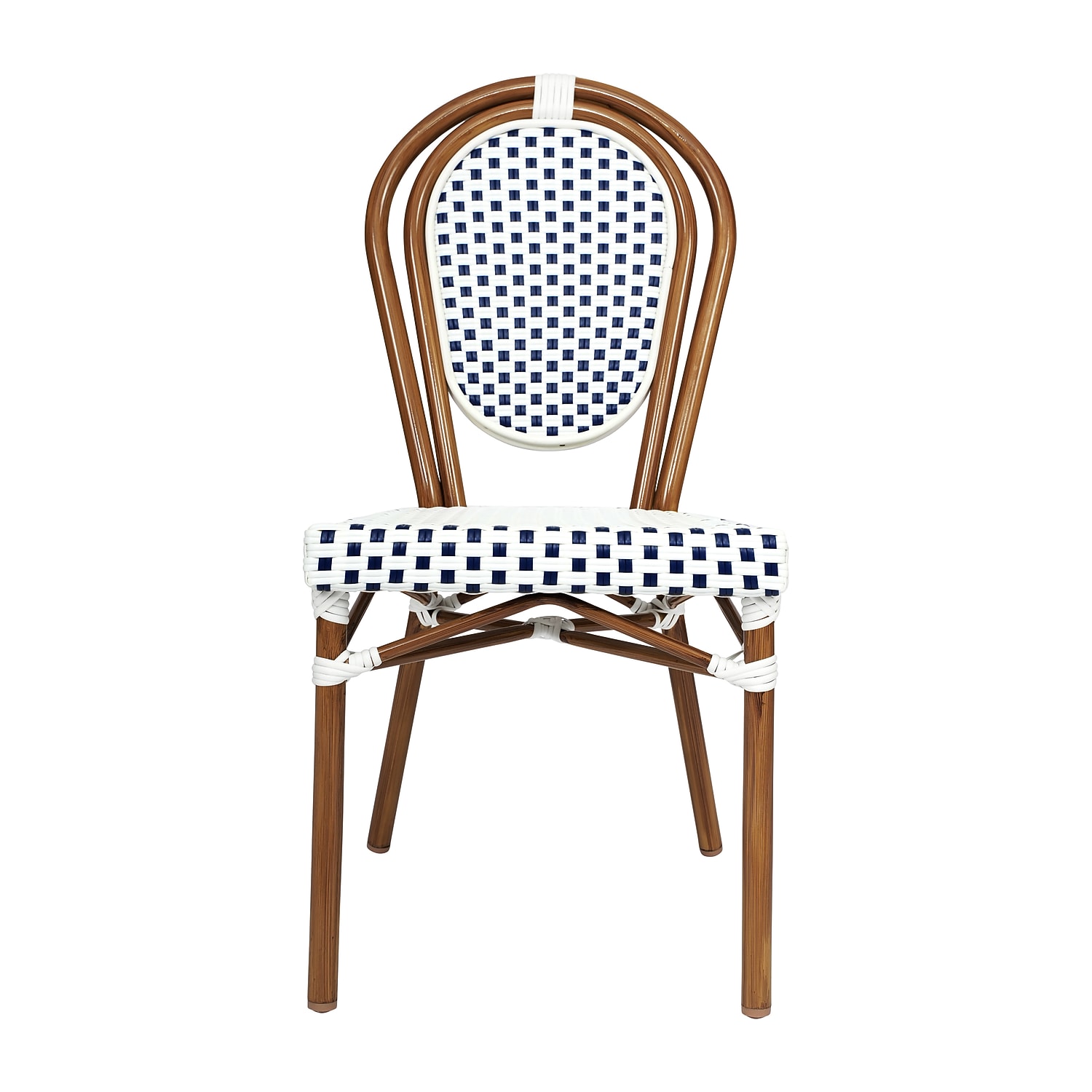 Flash Furniture Aluminum Indoor Stacking Chair, White and Navy