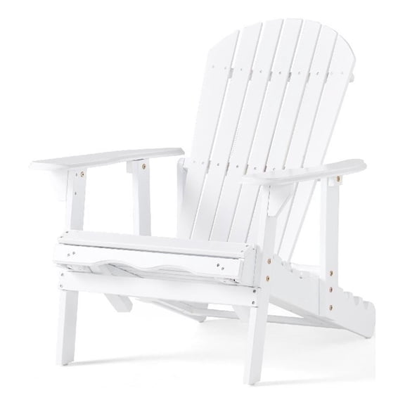 Benjara Libo Outdoor Reclining Adirondack Chair with Slanted Back- White Wood
