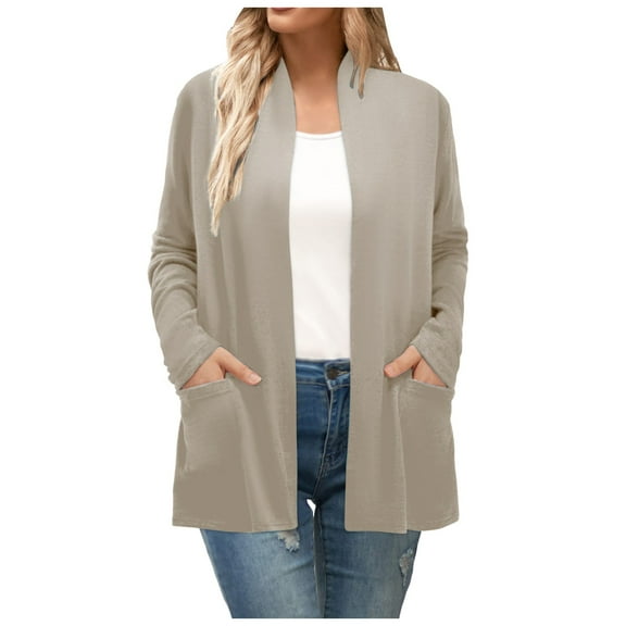 Ediodpoh Long Cardigan for Women Fall Open Front Cardigan with Pockets Casual Duster Lightweight Knit Sweater Khaki M