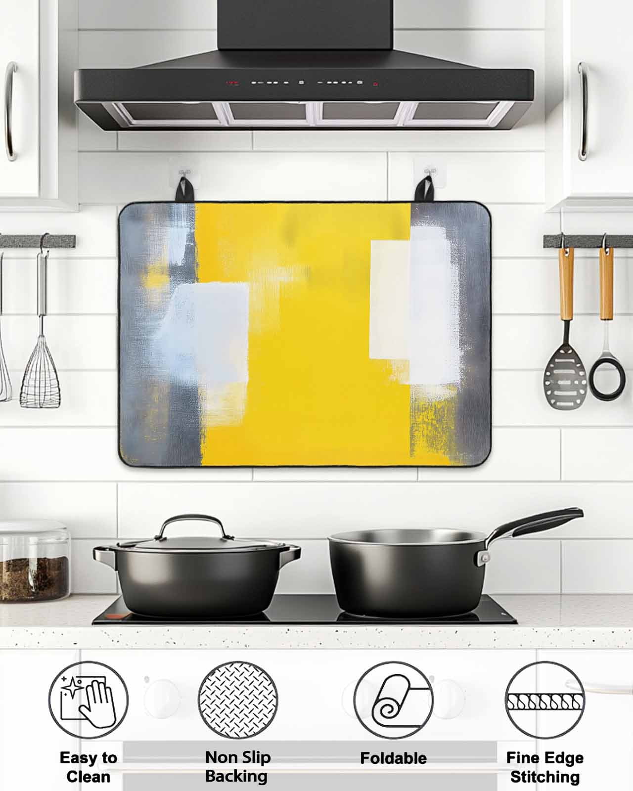 Stove Top Covers for Electric Stove, Yellow Grey Glass Stovetop Cover Protector, Oil Painted Modern Abstract Vintage Induction Cooktop Protector Oven Mat for Kitchen Countertop 24"x21"