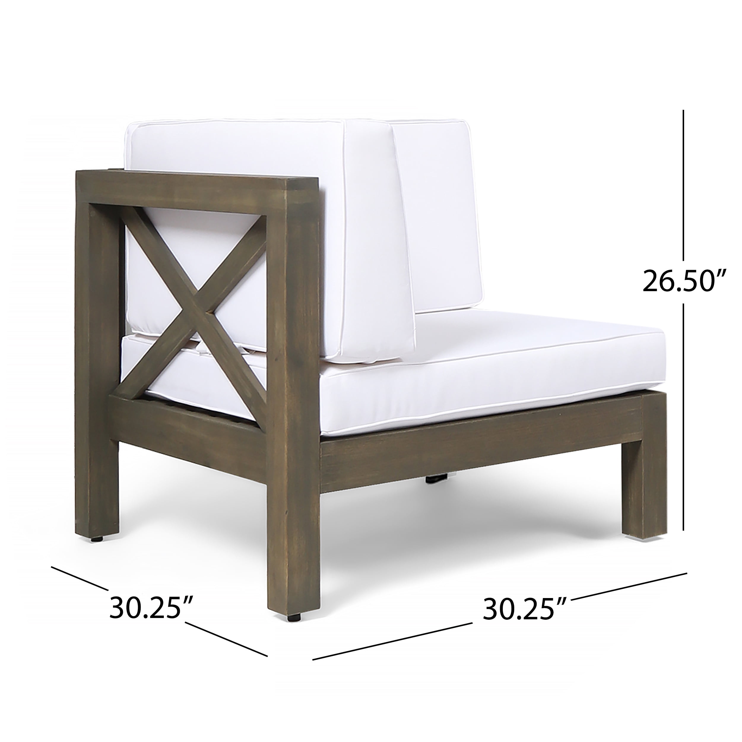 Luella Outdoor Modular Sectional Acacia Wood Loveseat with Cushions, Gray, White