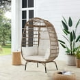 thumbnail image 2 of CL.HPAHKL Wicker Egg Chair, Rattan Egg Basket Chair Indoor Outdoor Patio Lounge Chair with Cushion and Stand Oversized Egg-Shaped Chair for Porch, Balcony, Garden, Living Room, Bedroom, White, 2 of 10