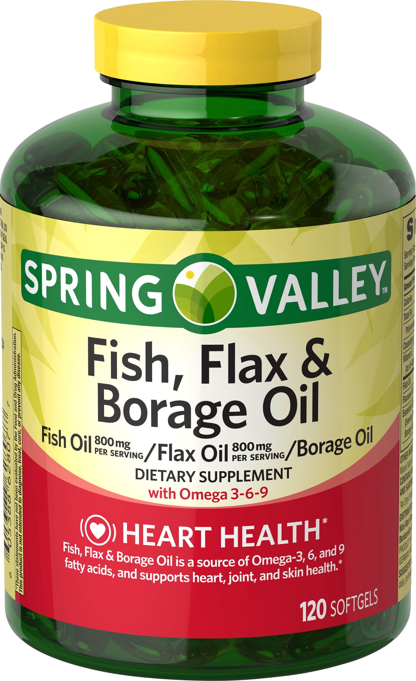 Spring Valley Fish, Flax & Borage Oil Softgels, 120 Count - Walmart.com