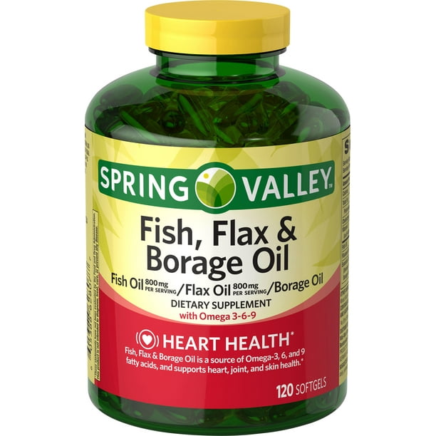 Spring Valley Fish, Flax & Borage Oil Softgels for Heart Health, 120 Ct