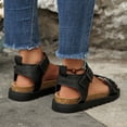 thumbnail image 5 of Rokment Womens Orthopedic Cork Footbed Walking Sandals Comfortable Leather Buckle Fisherman Dress Sandals Platform Flat Low Heels Beach Summer Footwear Black Size 6, 5 of 7