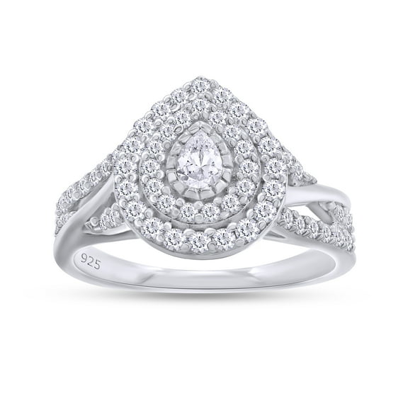 3/5 Carat Pear & Round Cut Lab Created Moissanite Diamond Mini Double Halo Wedding Engagement Ring for Womens in 14k White Gold Over Sterling Silver (0.60 Cttw,VVS1 Clarity)-4