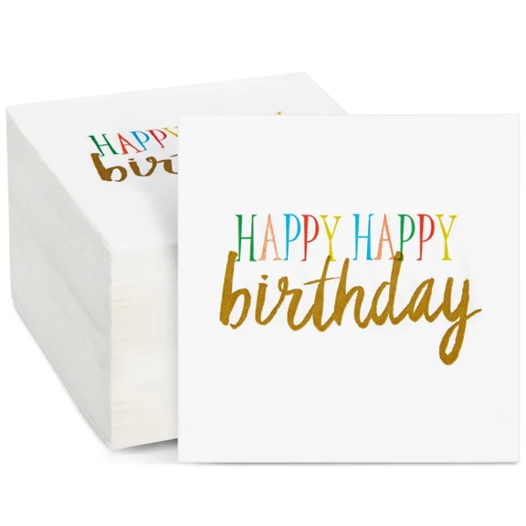 Happy Birthday Rainbow Party Supplies, Paper Napkins (5 X 5 In, White, 100 Pack)