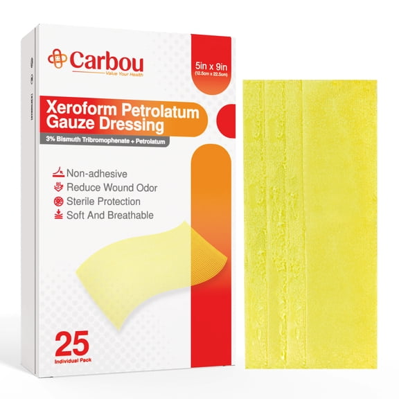 Carbou 5"x9" 25pcs Medical Xeroform Petrolatum Dressing,Non-Adherent Gauze Pads