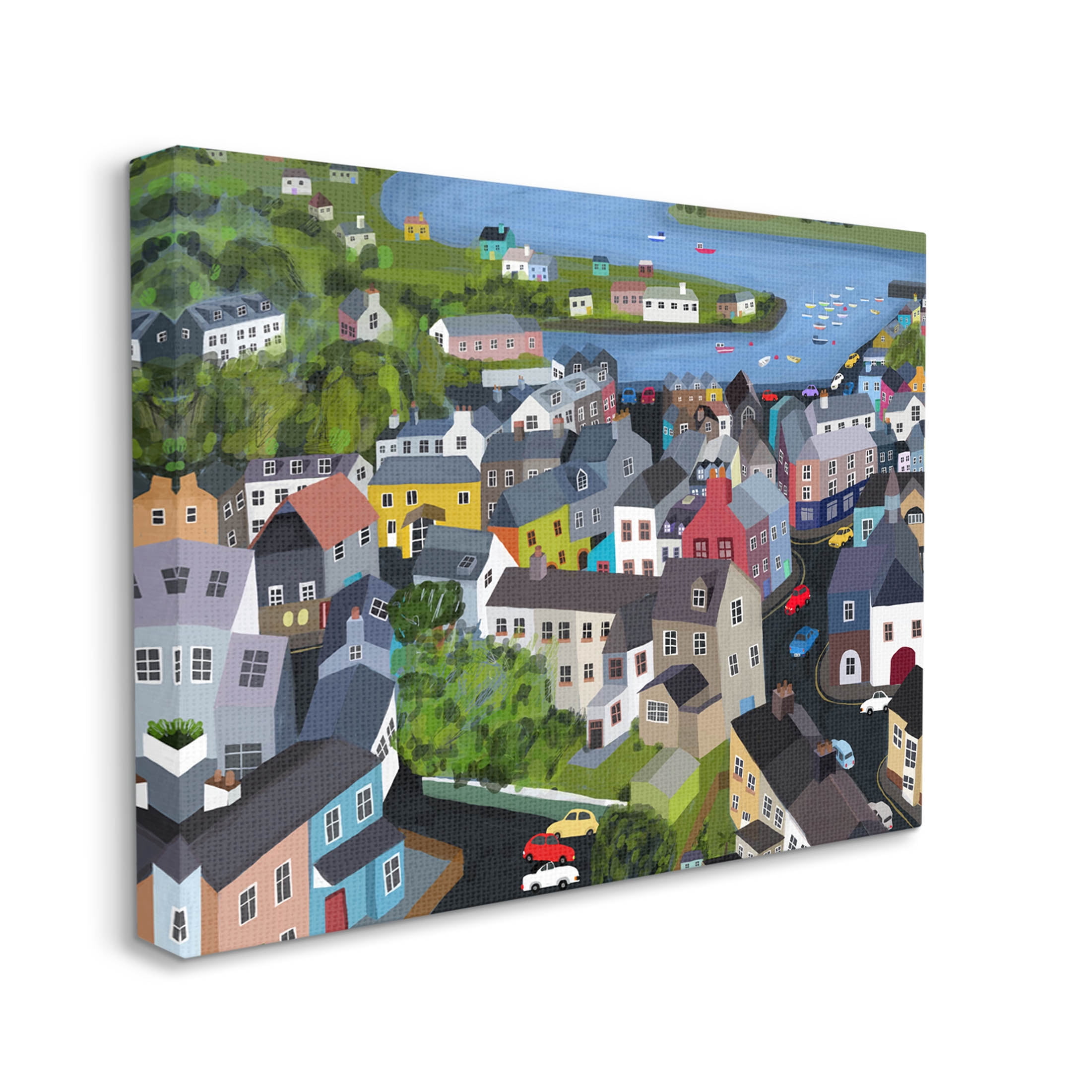 Stupell Industries Neighborhood Houses River Architecture Graphic Art Gallery Wrapped Canvas Print Wall Art, Design by Carla Daly