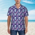 thumbnail image 2 of Honeii Skull Purple Flower Print Men’s Hawaiian Shirt,Classic Button-Down Short Sleeve Shirt, for Beach, Vacation, and Outdoor Activities,Medium, 2 of 7