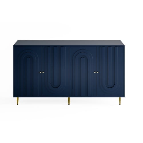Modern Lacquered 4 Door Wooden Cabinet Sideboard Buffet Server Cabinet Storage Cabinet for Living Room, Entryway, Hallway, Office, Kitchen and Dining Room (Blue)
