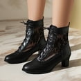 thumbnail image 3 of Leozcaa Women Mid Calf Booties Vintage Victorian 70s Lace up Ankle Boots Winter Mid Heel Witch Granny Booties Shoes, 3 of 7