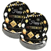 Highcool 100 Piece Retirement Paper Plate Set and Happy Retirement Party Decorations, 7 Inch Dessert Cake Plates Tableware for Men and Women Farewell Parties